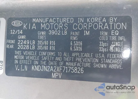 2015 Kia Soul z USA, uszkodzony, nr VIN KNDJN2A2XF7175826